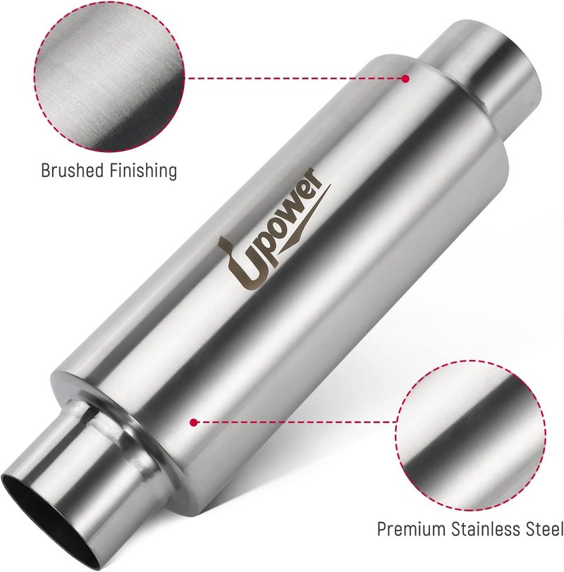 U-Power 2.5" Inlet&Outlet Diesel Exhaust Muffler 4" x10" Body 14" Whole Length Universal Resonator - Straight Through Polished Stainless Steel Welded On Resonator Muffler - Image 4